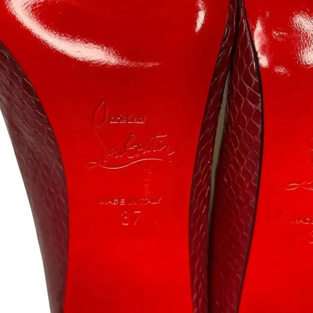 Christian Louboutin Snakeskin Embossed Cutout Pump EU 37 US 7 Red High Heels
